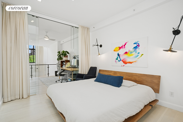 Bedroom, Home Office, Interior, Recessed Lighting, Wood Texture Flooring