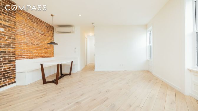 Empty room, Interior, Pendant Lights, Recessed Lighting, Stone Walls, Wood Texture Flooring