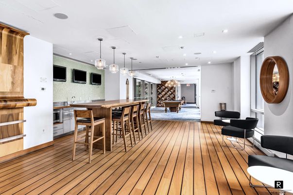 Billiard Table, Game Room, Interior, Pendant Lights, Recessed Lighting, Wood Texture Flooring