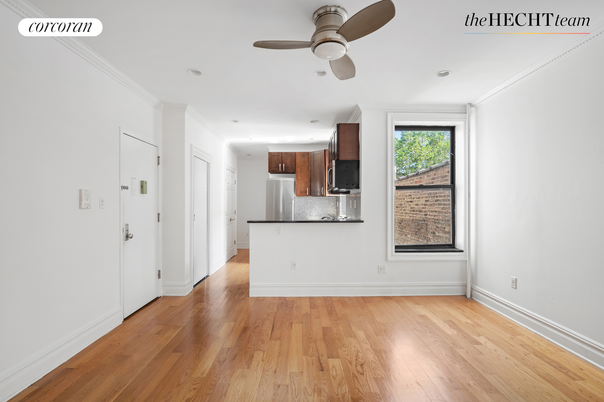 Empty room, Interior, Kitchen, Recessed Lighting, Wood Texture Flooring