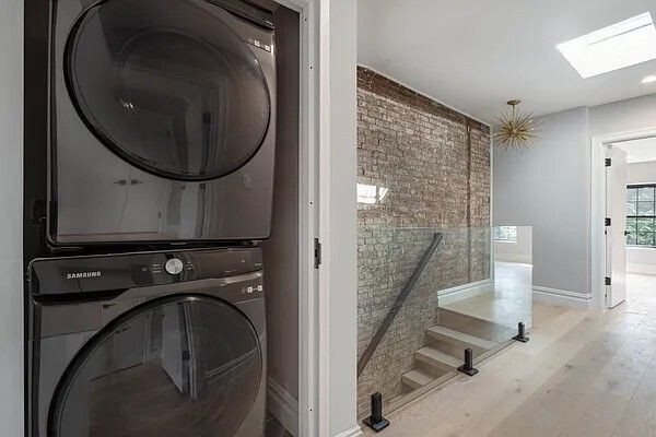 Interior, Pendant Lights, Recessed Lighting, Utility Closets, Washer, Wood Texture Flooring