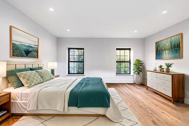 Bedroom, Interior, Recessed Lighting, Wood Texture Flooring