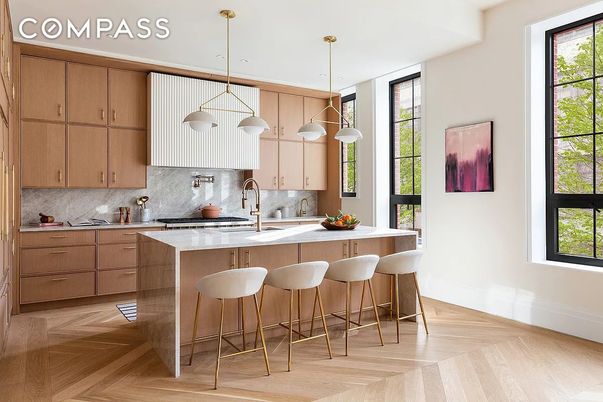 Interior, Kitchen, Pendant Lights, Recessed Lighting, Wood Texture Flooring
