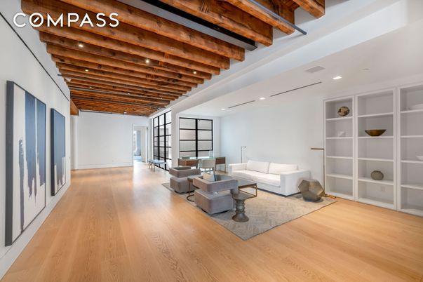 Interior, Living room, Recessed Lighting, Wooden Beams, Wood Texture Flooring