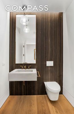 Bathroom, Interior, Pendant Lights, Wood Texture Flooring