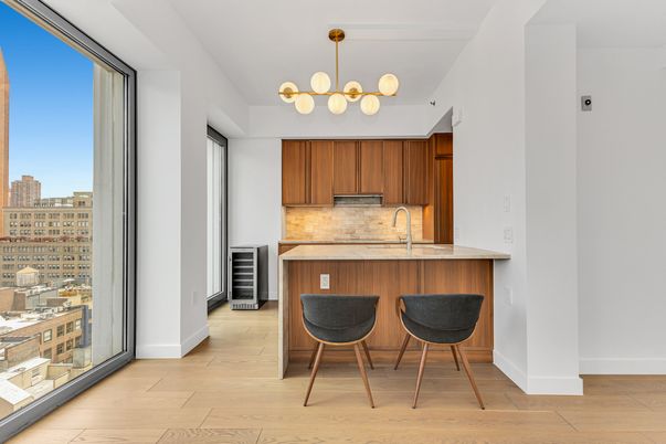 Interior, Kitchen, Pendant Lights, Wood Texture Flooring