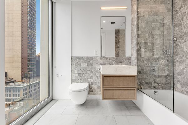 Bathroom, Glass Shower, Interior, Marble, Recessed Lighting