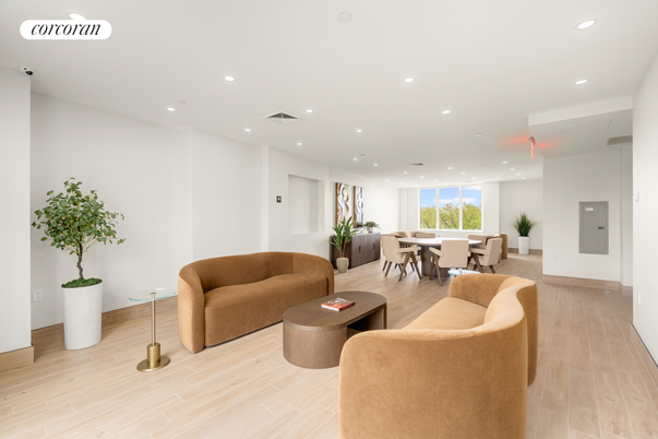 Dining room, Interior, Living room, Recessed Lighting, Wood Texture Flooring