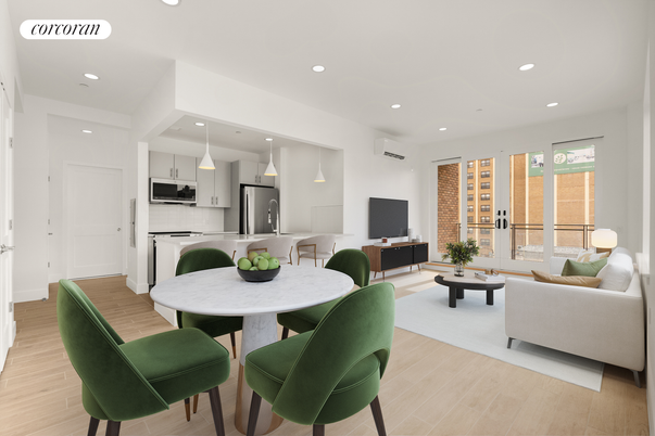 Dining room, Interior, Kitchen, Living room, Pendant Lights, Recessed Lighting, Stainless Steel Appliances, Wood Texture Flooring
