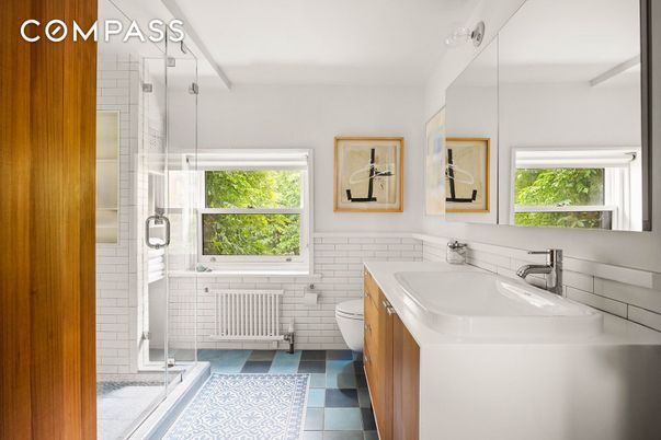 Bathroom, Glass Shower, Interior, Pendant Lights