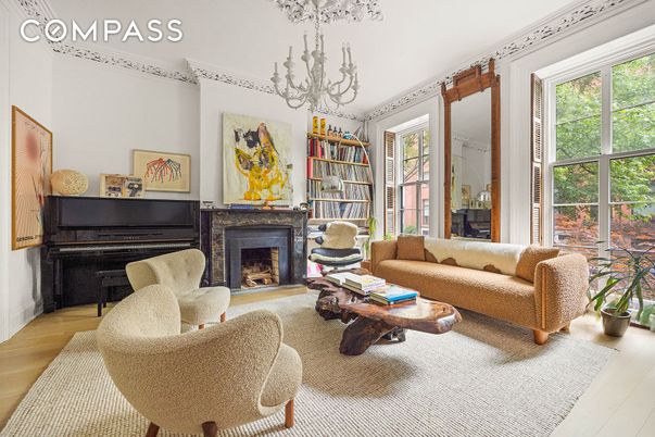 Chandelier, Fireplace, Interior, Living room, Piano, Wood Texture Flooring