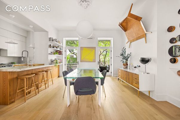 Dining room, Interior, Kitchen, Pendant Lights, Wood Texture Flooring