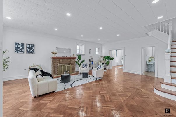 Fireplace, Interior, Recessed Lighting, Wood Texture Flooring
