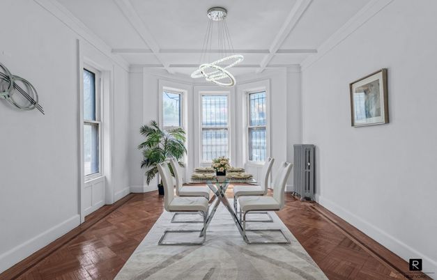Dining room, Interior, Pendant Lights, Wood Texture Flooring