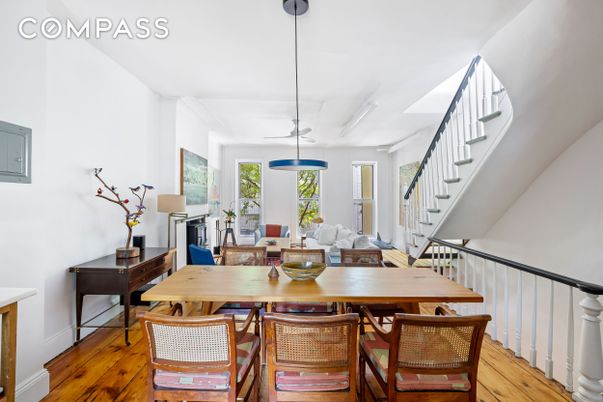 Dining room, Interior, Pendant Lights, Wood Texture Flooring