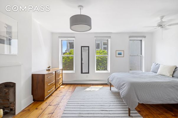 Bedroom, Fireplace, Interior, Wood Texture Flooring