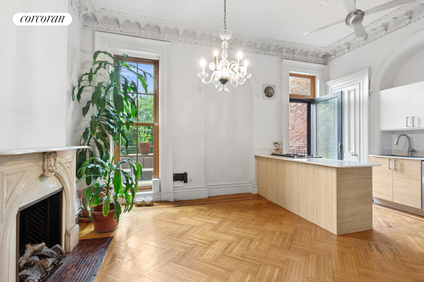 Chandelier, Fireplace, Interior, Wood Texture Flooring