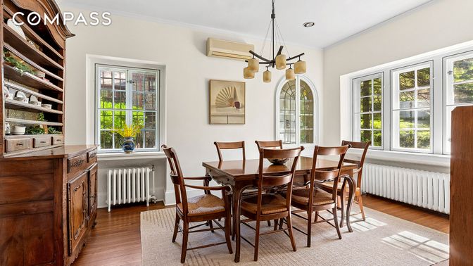 Dining room, Interior, Pendant Lights, Recessed Lighting, Wood Texture Flooring