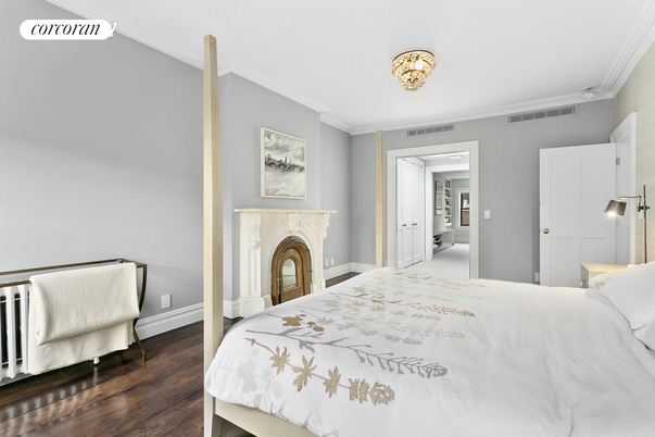 Bedroom, Fireplace, Interior, Wood Texture Flooring