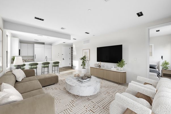 Interior, Kitchen, Living room, Recessed Lighting, Wood Texture Flooring