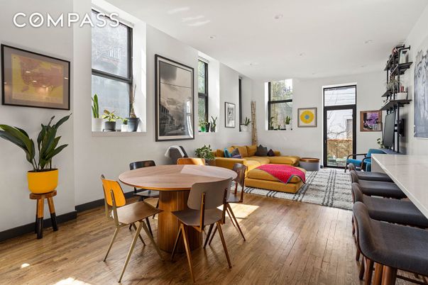 Dining room, Interior, Living room, Recessed Lighting, Wood Texture Flooring