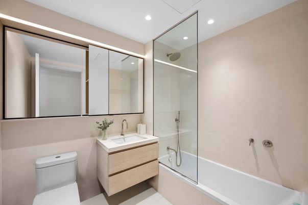 Bathroom, Glass Shower, Interior, Recessed Lighting