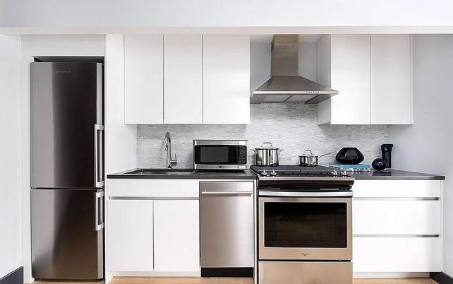 Interior, Kitchen, Stainless Steel Appliances, Wood Texture Flooring
