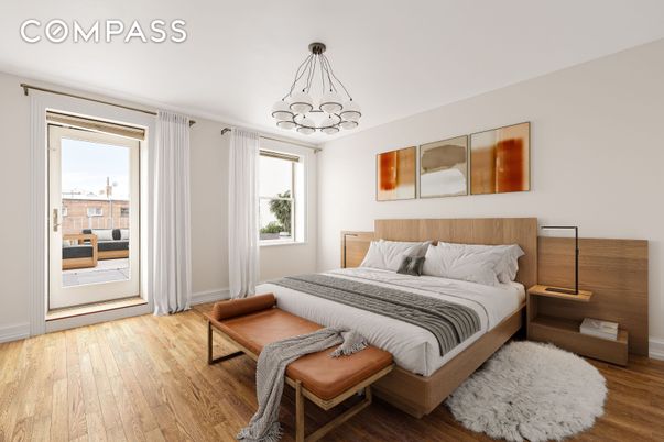 Bedroom, Chandelier, Interior, Wood Texture Flooring