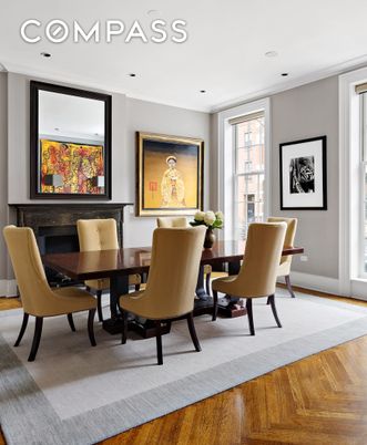 Dining room, Interior, Recessed Lighting, Wood Texture Flooring