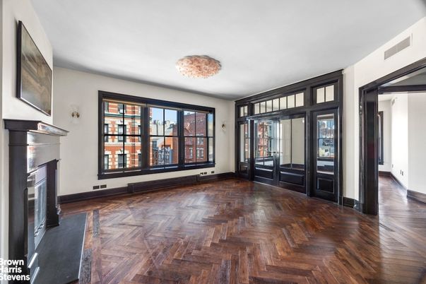 Chandelier, Empty room, Fireplace, Interior, Wood Texture Flooring