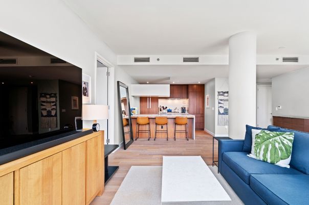 Interior, Kitchen, Living room, Recessed Lighting, Wood Texture Flooring