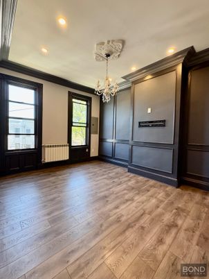 Chandelier, Empty room, Interior, Recessed Lighting, Wood Texture Flooring