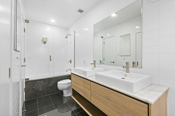 Bathroom, Dual Sink Vanities, Glass Shower, Interior, Recessed Lighting