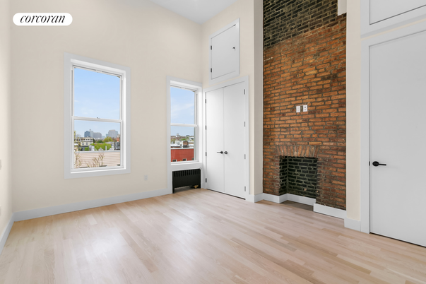 Empty room, Fireplace, Interior, Stone Walls, Wood Texture Flooring