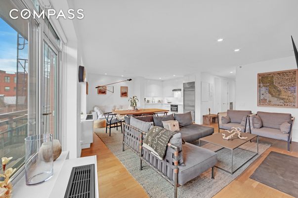 Dining room, Interior, Kitchen, Living room, Recessed Lighting, Stainless Steel Appliances, Wood Texture Flooring