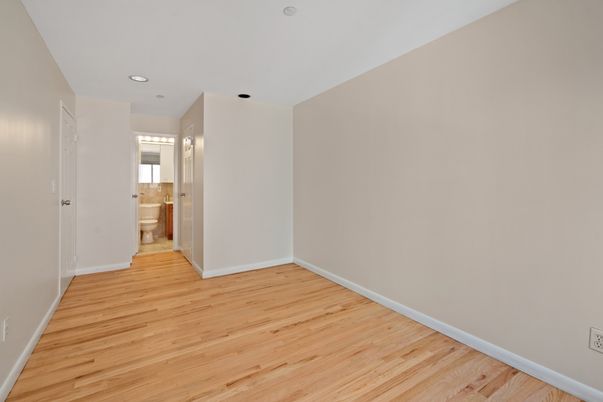 Bathroom, Empty room, Interior, Recessed Lighting, Wood Texture Flooring