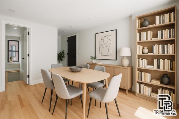 Dining room, Interior, Recessed Lighting, Wood Texture Flooring