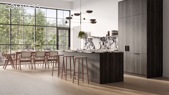 Dining room, Interior, Pendant Lights, Wood Texture Flooring