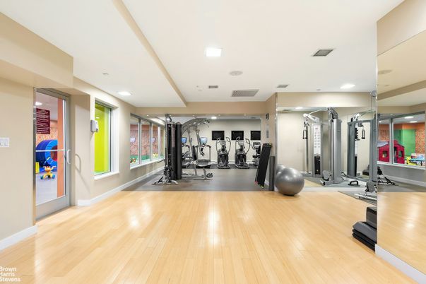 Fitness Equipment, Gym, Interior, Recessed Lighting, Wood Texture Flooring