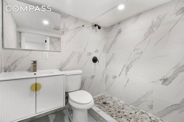 Bathroom, Interior, Marble Walls, Recessed Lighting