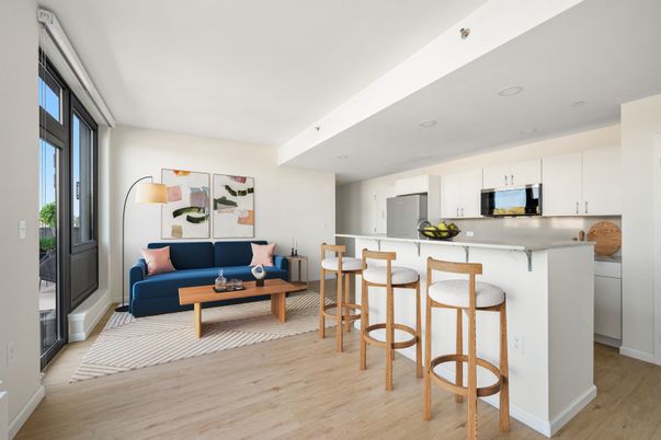 Interior, Kitchen, Living room, Recessed Lighting, Stainless Steel Appliances, Wood Texture Flooring