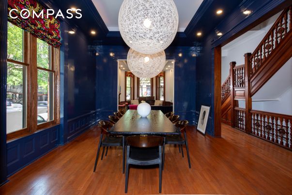 Dining room, Interior, Recessed Lighting, Wood Texture Flooring