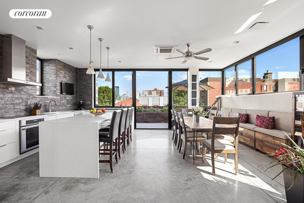 Dining room, Interior, Kitchen, Pendant Lights, Recessed Lighting, Stone Walls