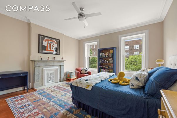 Bedroom, Fireplace, Interior, Wood Texture Flooring