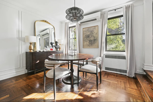 Dining room, Interior, Pendant Lights, Wood Texture Flooring