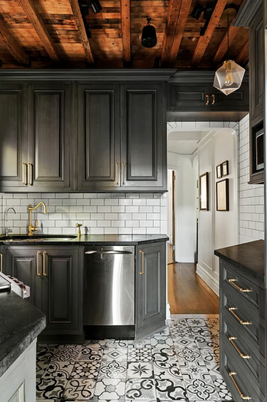 Interior, Kitchen, Pendant Lights, Stainless Steel Appliances, Wooden Beams, Wooden Ceilings, Wood Texture Flooring