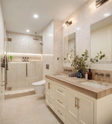 Bathroom, Dual Sink Vanities, Glass Shower, Interior, Recessed Lighting