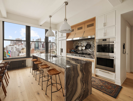 Interior, Kitchen, Pendant Lights, Stainless Steel Appliances, Wood Texture Flooring