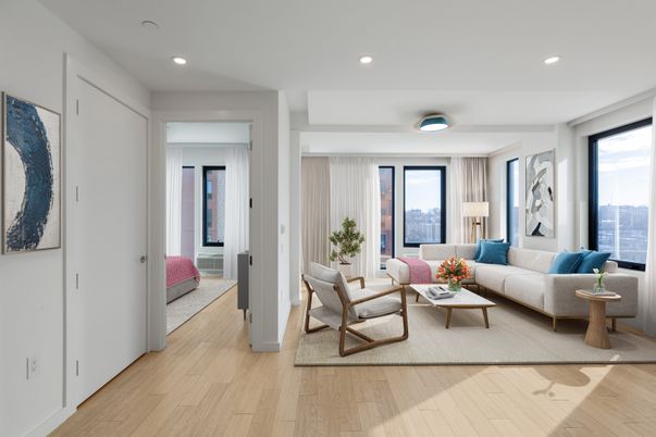 Interior, Living room, Recessed Lighting, Wood Texture Flooring