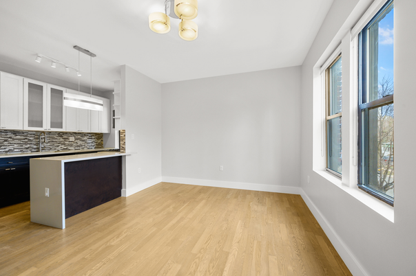 Empty room, Interior, Kitchen, Pendant Lights, Wood Texture Flooring